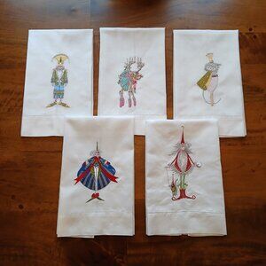 *RARE* Bundle of 5 Patience Brewster Embroidered Christmas Krinkles Tea Towels